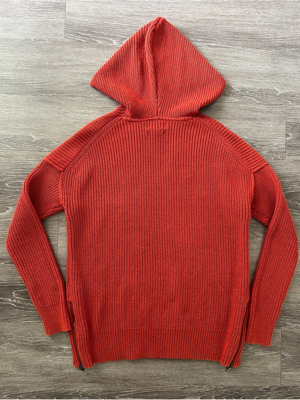 Rachel Zoe 100% Cotton Hooded Chunky Knit Sweater Side Zip Rust Orange M - Picture 3 of 11